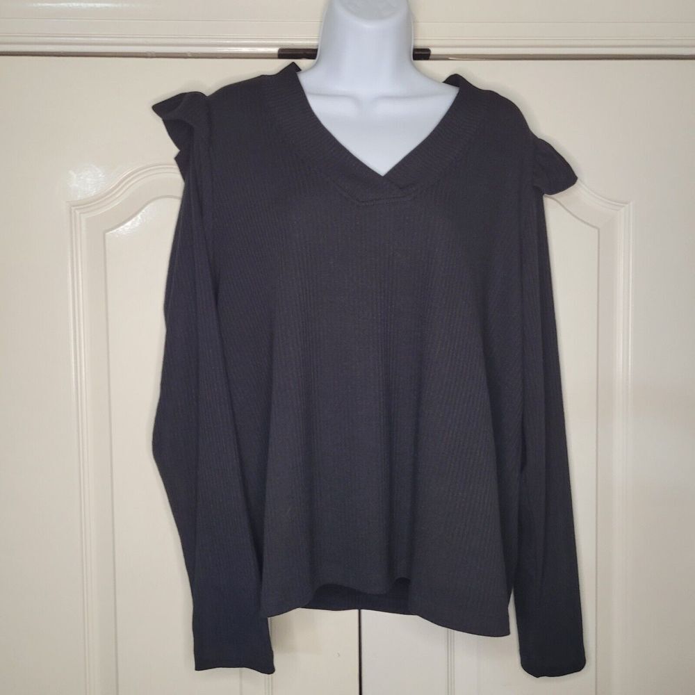 ZAC & RACHEL Pullover Ribbed Ruffled‎ Sweater Black XL  Business Casual NWOT